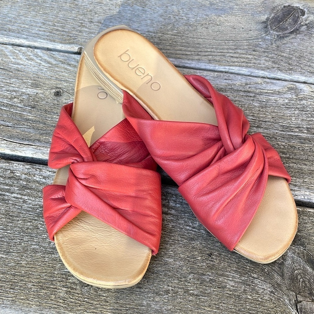 Bueno | Red | Twisted Leather | Slide |Open Toe Sandals |Size 39 |Made in Turkey